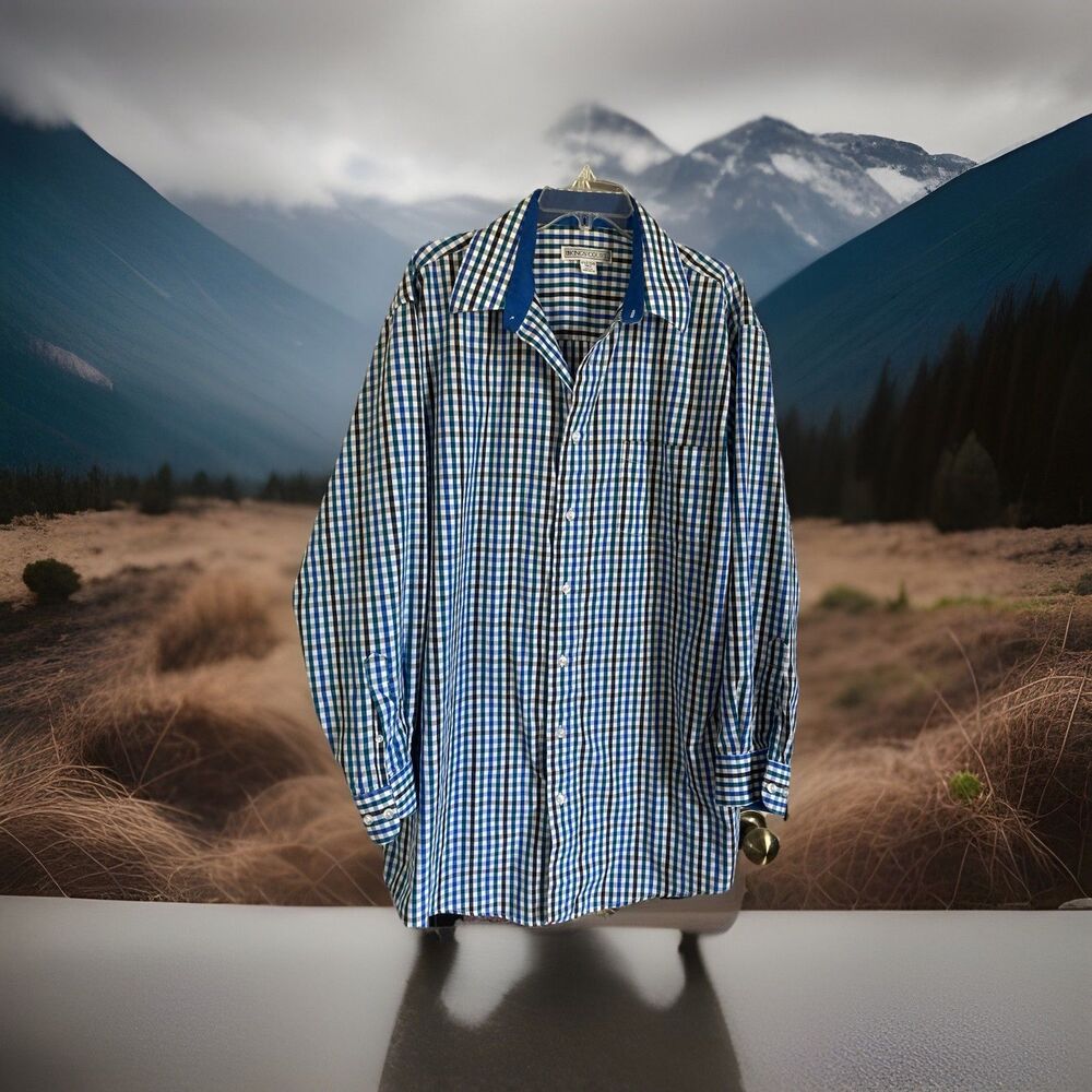 King’s Court Men’s Button Down Plaid Shirt 17 1/2 Tall 35/36 Excellent Condition